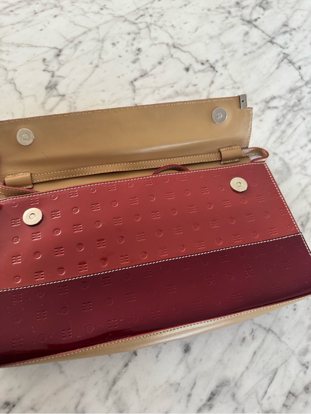 Arcadia Patent Leather Shoulder Bag in Tan, Red, Burgundy - Picture 6 of 10